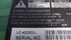 Picture of RDENCA192WJQZ, LC606-4001AC, RDENCA192WJQZ-GLB, RDENCA192WJQZ-HRV, LC-42D62U, LC-42D62U, LC-62C42U 