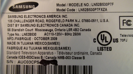 HDTV PARTS. BN41-00990A, CT090515, LN52B530P7F, LN52B530P7FXZA ...
