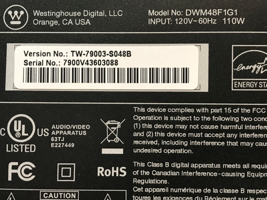 Picture of CV3393BH-P, 1.81.53.00003, F50CV3393BHP10001, 48J18101, LTE48333, DWM48F1G1, TW-79003-S048B WESTINGHOUSE 48 LED TV MAIN BOARD
