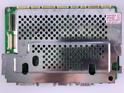 Picture of Hitachi 55" Plasma TV Circuit Board: CS00884, CS01023, HCP263, HCP144, C-6E15-A, V83F18F007, JA05092, HCP141, 5HCP195, 55HDT51, 55HDT51M, 55HDX61, 55HDT51M, 42PD5000, CMP4211U, 55HDM71