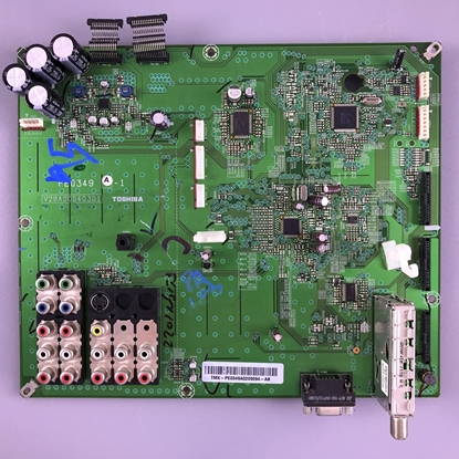 Picture of Toshiba 42" LCD TV AV Board: 75006715, V28A00040301, V28A00040500, PE0349, PE0349A1, PE0349A-1, V28A00040301, V28A00040500, DS-1107, TB1328FG, AN5832SA, TMP91FY42FG, NJW1180AF, ENG36E02KF, 42HL167, 47HL167