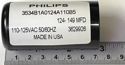 Picture of Philips 3534B1A0124A110B5, 124-149MFD, 110-125VAC 50/60HZ, 3629926, 149UF/125VAC, Philips VAC Capacitors