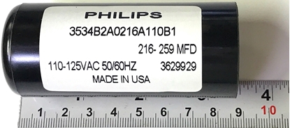 Picture of Philips 3534B2A0216A110B1, 216-259 MFD, 110-125VAC 50/60HZ, 3629929, 259MFD, 125VAC, Philips VAC Capacitors