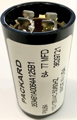 Picture of PMJ64, 64-77MFD 110-125VAC, 64-77UF 110-125VAC, 64-77MF 110-125VAC, 3534B1A0064A125B1, Packard Run Capacitors