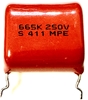 Picture of Polyester Capacitor 665K 250V, 6.6uF 250V, 6600nF 250V 23x24x13mm