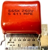 Picture of Polyester Capacitor 665K 250V, 6.6uF 250V, 6600nF 250V 23x24x13mm