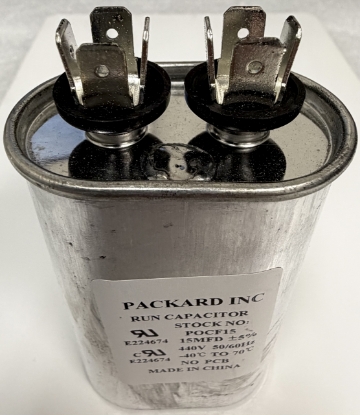 Picture of 15MFD 440VAC, 15uF 440VAC, 15mF 440VAC, G21-895, 4E418, CR15X440, POCF15-1, Run Capacitor, 80x52x35mm