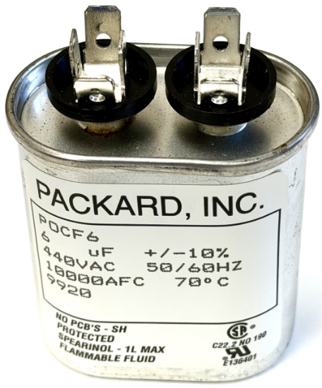 Picture of 6MFD 440VAC, 6uF 440V, 6mF 440V, POCF6, G21-931, 58x55x33, Run Capacitor
